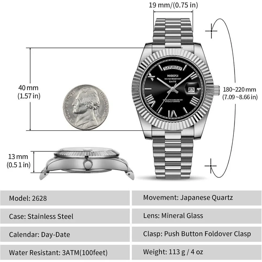Men's Silver Black Stain Steel Analog Classic Design Stylish Wrist Dress Watch